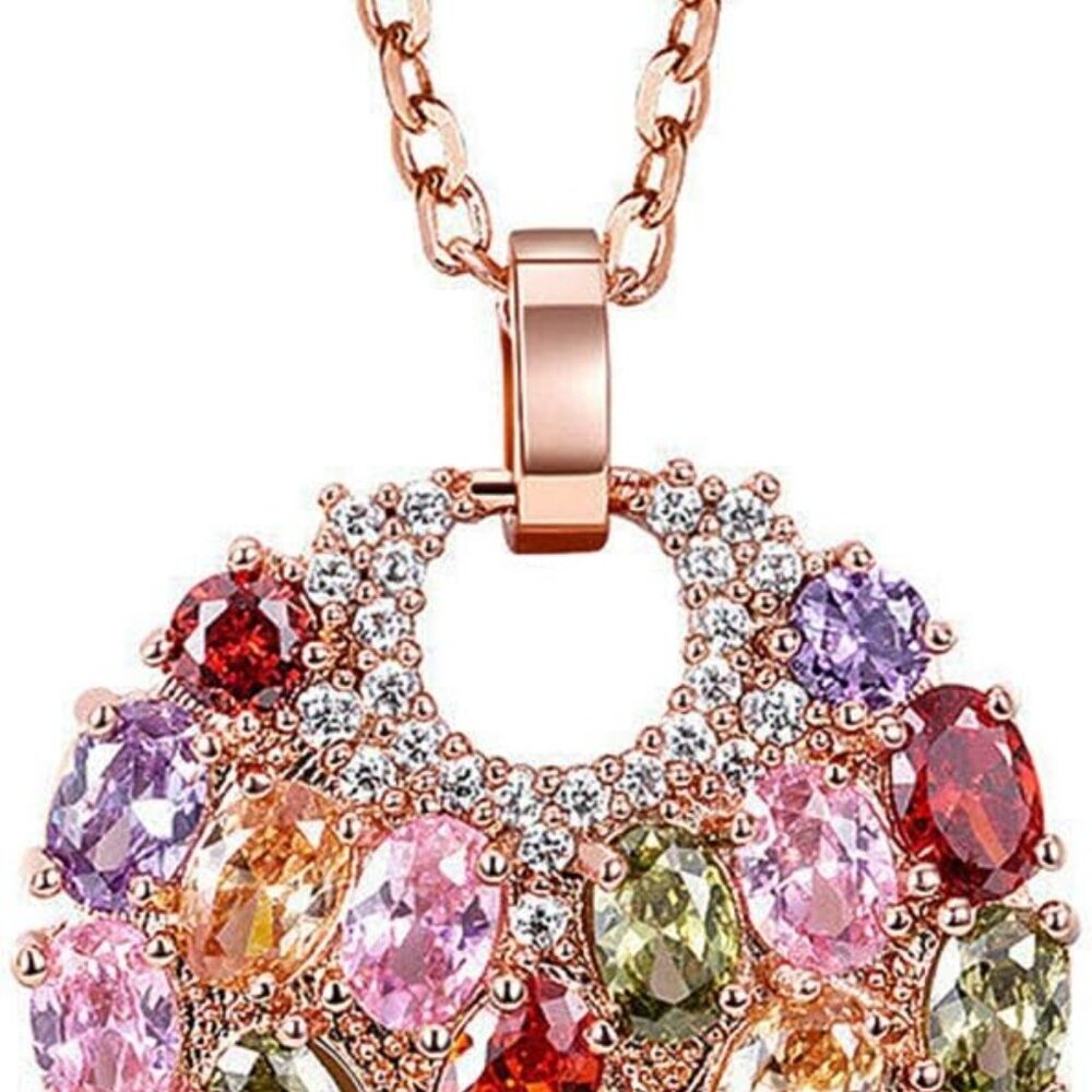 Crystal Colorized Cubic Zirconia Laminated Flower Pendant Necklace with 17.32+1.